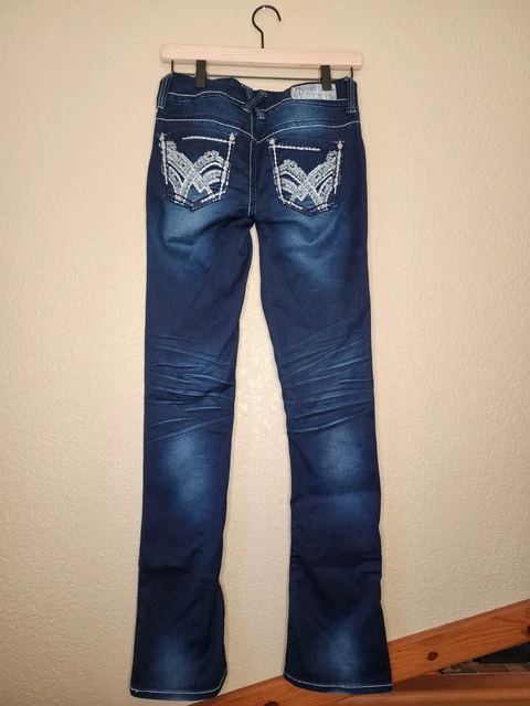 Hydraulic Womens 3/4 Lola Micro Boot Dark Wash Jeans Embellished Pockets Y2K EUC