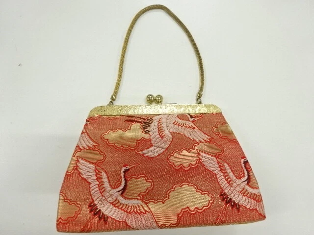 6527440: Japanese Kimono / Antique Bag / Woven Cloud With Crane