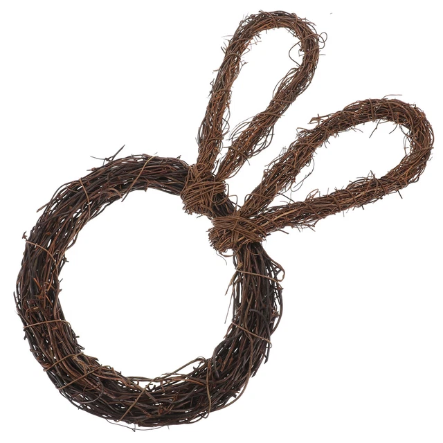 Bunny Shape Rattan Easter Woven Wreath Pendant Photo Prop Wreath Craft Frame