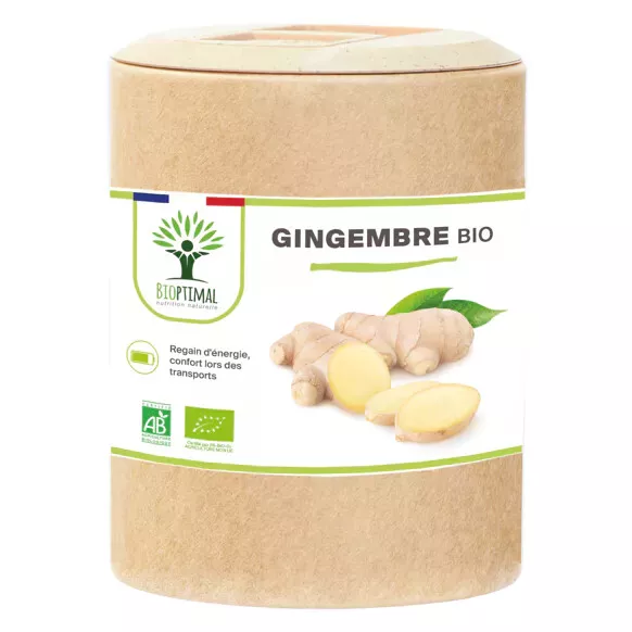 Gingembre bio - Energie Mal transports Digestion - 200 gélules - Bioptimal