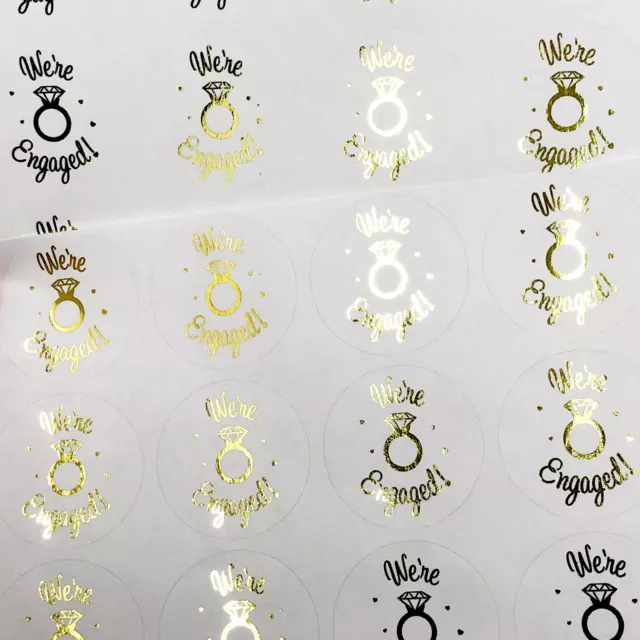 24 Personalised Were Engaged GOLD FOIL Stickers Seals Stickers REAL foil Favor