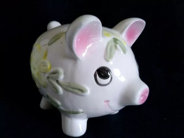 Vintage Hand Painted Ceramic PIG Piggy Bank/Figurine Yellow Flowers 5.5" long