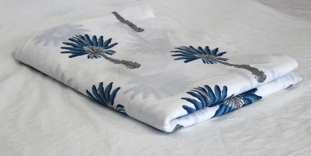 Indio Palmera Multi & Azul Mano Bloque Tela Estampado Ropa 4.6m Manualidades