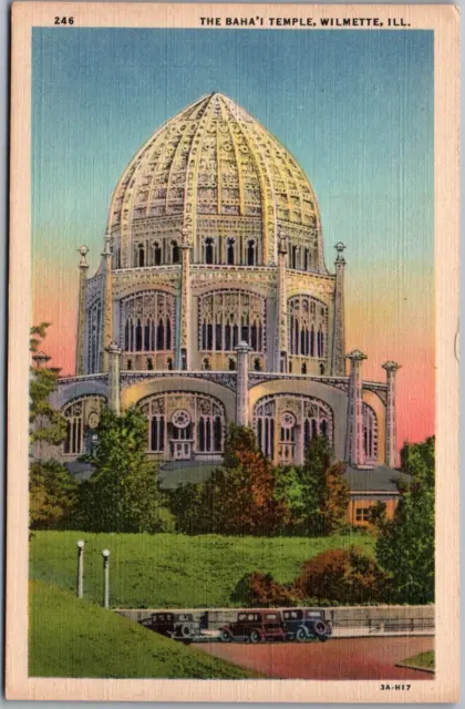 Wilmette Illinois IL BahaI Temple Gothic Arabic Religious Linen Vintage Postcard