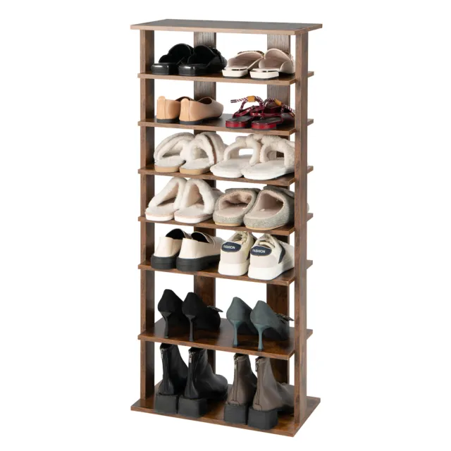 WOODEN 7-TIER DOUBLE Rows Shoe Rack Vertical Shoe Storage Organizer ...