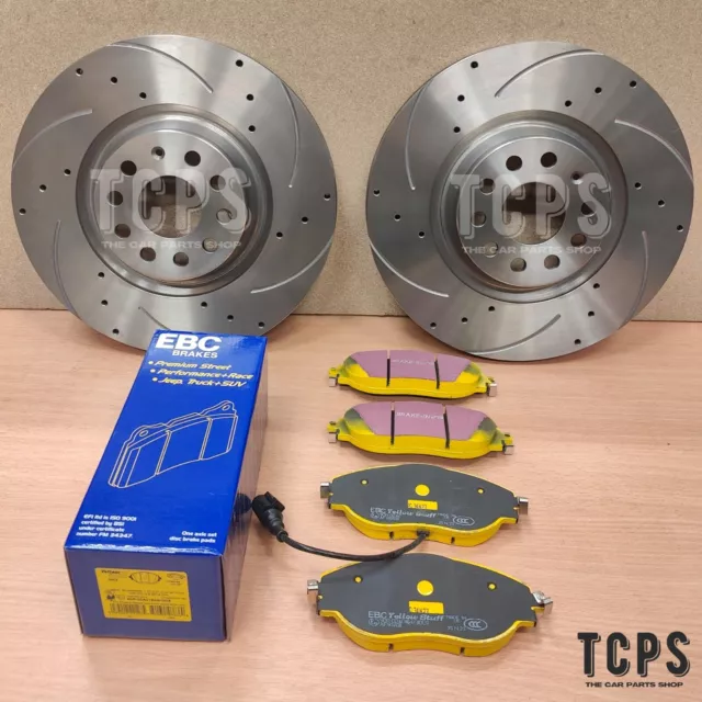 For Vw Golf R Mk7 Front Drilled Grooved Discs 340Mm & Ebc Yellow Stuff Pads