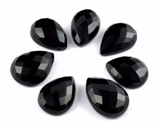 Wholesale Lot Natural Black Onyx Pear Rose Cut Loose Gemstones Length 13X18MM