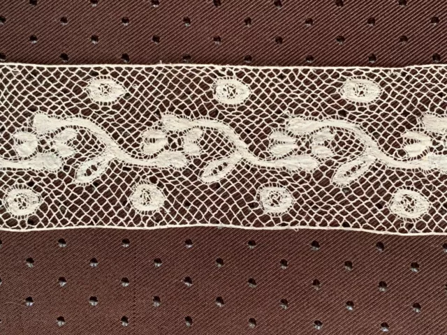 Antique French Handmade bobbin Lace insertion -Floral design -83cm +95cm by 4.5