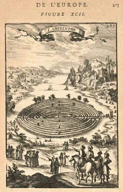 Antique Map "Labyrinthe" (Minotaur Labyrinth-Crete, Greece) A. M. Mallet, 1683