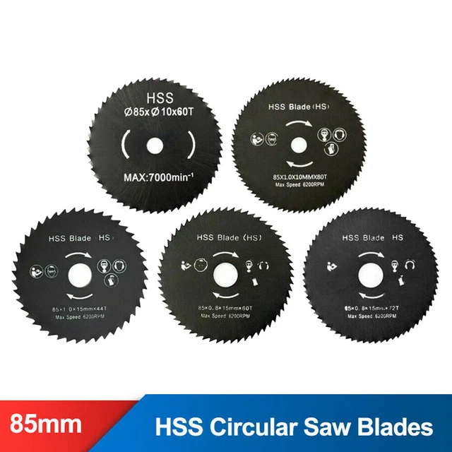 5PCS 85mmx10/15mm HSS Circular Saw Blades for Plastic/Wood fits Dewalt Makita