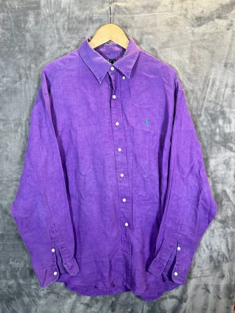 Polo Ralph Lauren Blake Button Up Shirt Extra Large Green Pony Dress Linen Rugby