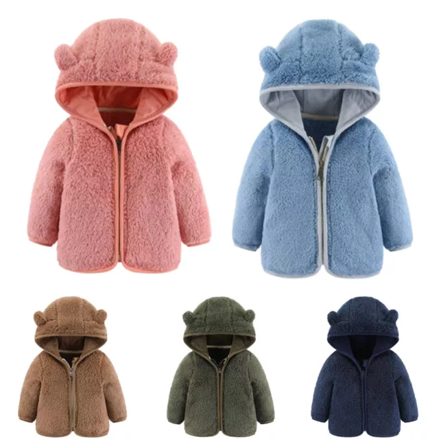 Kids Boys Girls Winter Warm Toddlers Teddy Bear Coat Hooded Furry Jacket Outwear