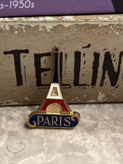 Vintage SAP Polyne Brooch Paris Enamel Eiffel Tower Made In Paris France Goldt.