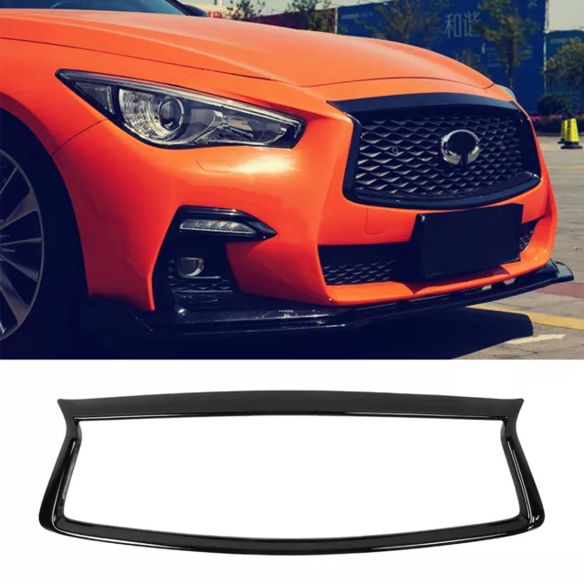 Gloss Black Front Grill Outline Trim Overlay Cover For 2018-23 Infiniti Q50 Q50S