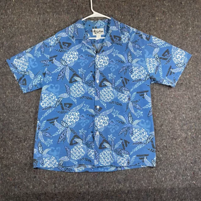 Howie Shirt Mens Large Blue Short Sleeve Button Up Hawaiian Cotton Blend Casual 3