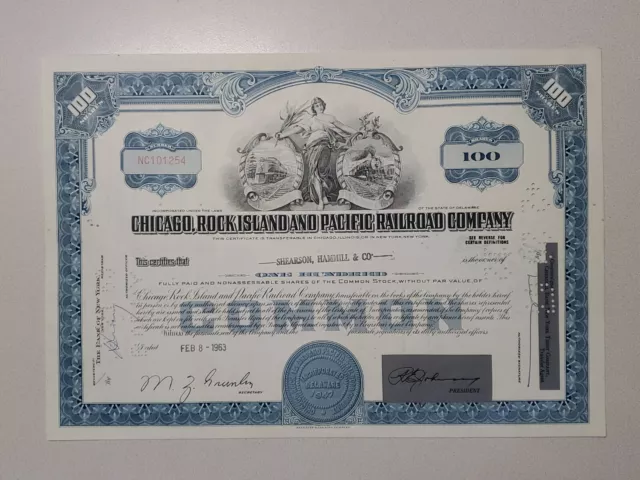 Chicago, Rock Island and Pacific Railroad Cancelled Stock Certificate