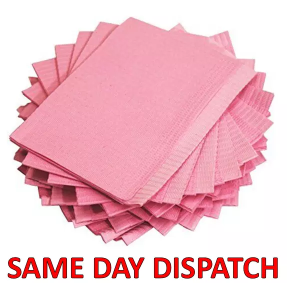 Pink Tattoo Lap Cloth Dental Patient Bibs 1Ply Tissue 1Ply Polythene Pack 250