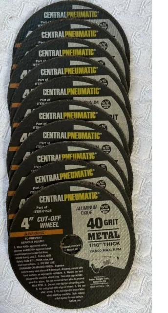 Central Pneumatic 4 in 40 Grit Metal Cut-off Wheel with 3/8 in Arbor 10 Pc