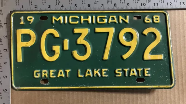 1968 Michigan license plate PG-3792 YOM DMV Kalamazoo Ford Chevy Dodge 12673