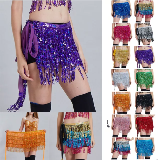 Womens Sparkly Sequin Fringe Skirt-Waist-Chain Fringe Glitter Tassel Mini Skirts