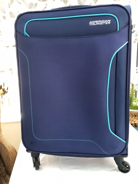 American Tourister Holiday Heat Suitcase, Blue Spinner 67 cm + Security Strap