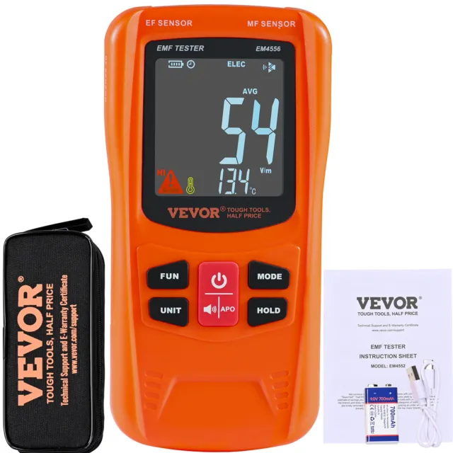 VEVOR Digital LCD 3-in-1 EMF Meter Electromagnetic Radiation Detector RF 5G