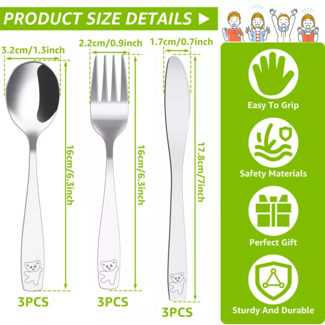 9Pcs Kids Silverware Set 410 Stainless Steel Kids Fork Spoon and Cutter paEtn