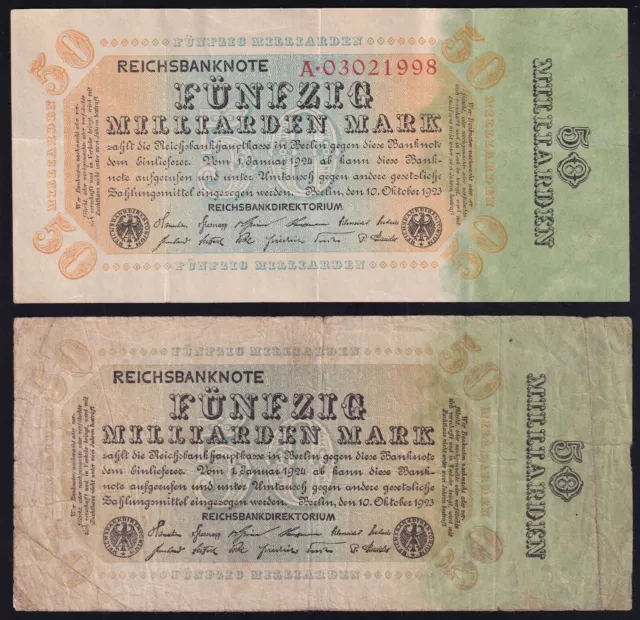 2x 50 Milliarden Mark 10.10.1923 - Reichsbank (DEU-139a + d)