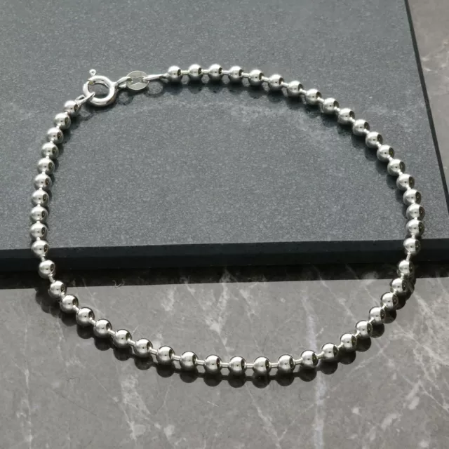 925 Solid Sterling Silver Bead Ball Bracelet or Anklet 3mm Beads Ladies Women