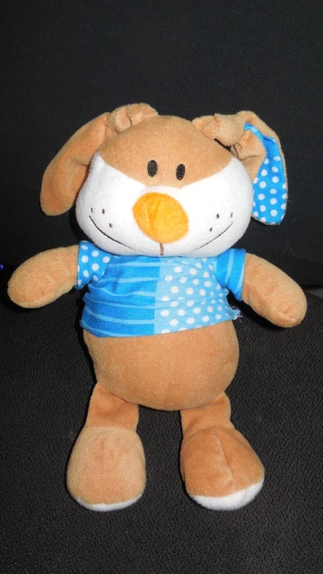 doudou peluche lapin beige marron bleu pois FIZZY 29 cm