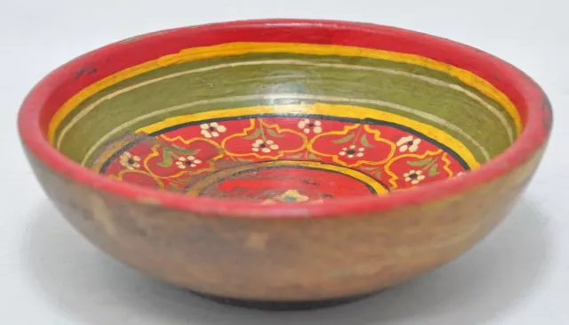 Antigüedad Madera Redondo Utensilios Bowl Original Viejo Tallada a Mano Pintado