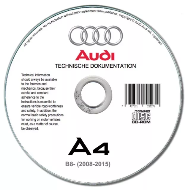 Audi A4 B8 (2008-2015)  manuale officina workshop manual su cd