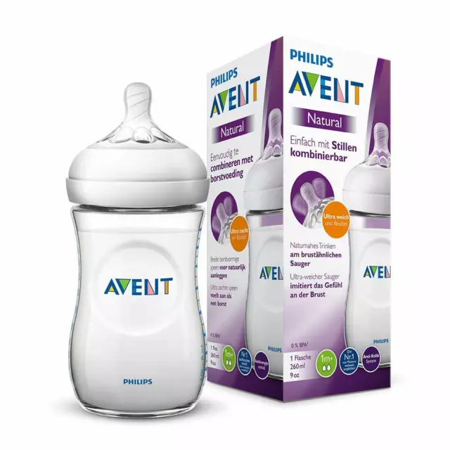 Philips SCF033/17 Avent Natural Flasche 260 ml Anti-Kolik-System transparent