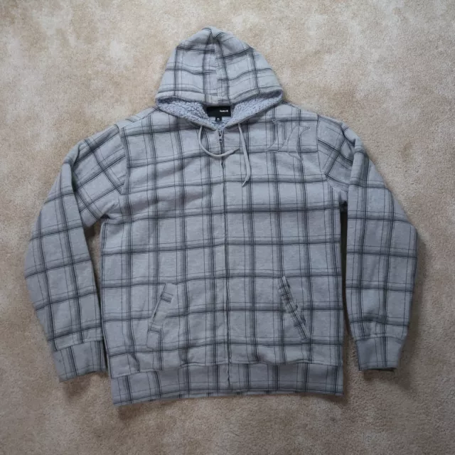 Hurley Sherpa Lined Plaid Hoodie Full zip Men’s XLarge Long Sleeve Skater