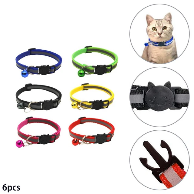 6PCS Reflective Safety Cat Collars Quick Release with Bell for Cats/Small Dogs