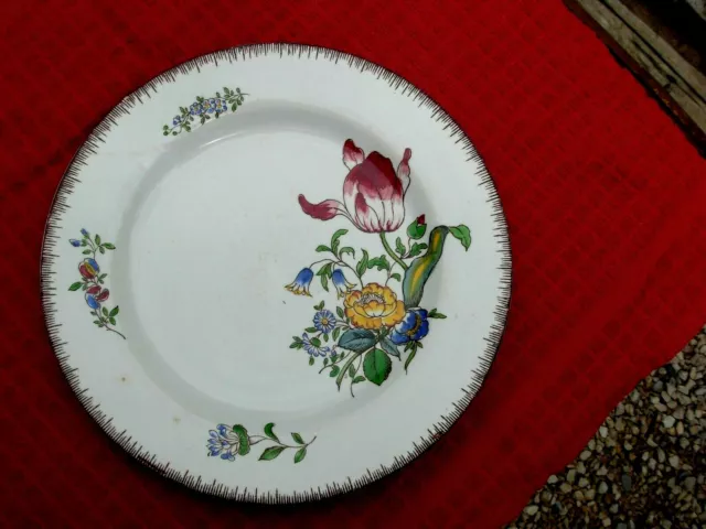 Belle assiette plate ancienne décor fleur signé Strasbourg :