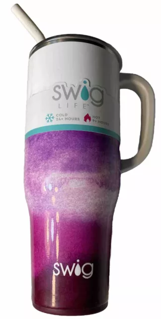 NEW Swig Life 40oz Amethyst Mega Mug Tumbler with Handle & Straw Purple White