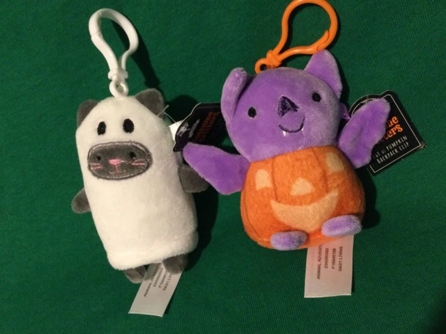 3.5” Costume Critters Cat Ghost /Purple Bat Keychain Halloween Clip on Plush Toy