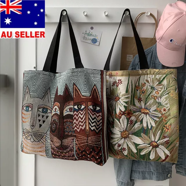 Portable Printed Canvas Bags Shopping Bag Eco-Friendly Grocery Shoulder Handbag