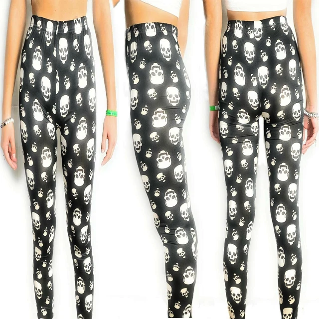 Leggings da donna nero elasticizzato leggins con teschi sexy sportivo fuseaux