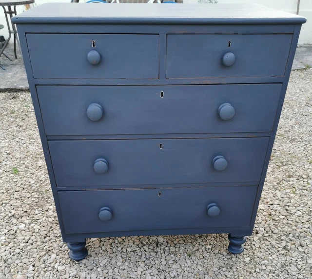 Antique Victorian Lightly Distressed Solid Mahogany Chest Two Over Three Drawers