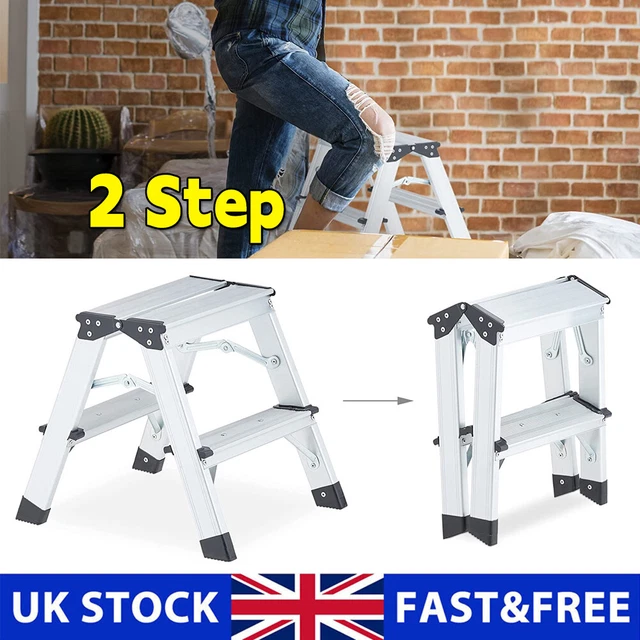2 STEP LADDER Aluminium Folding Ladder Safety Non Slip Aframe Stool