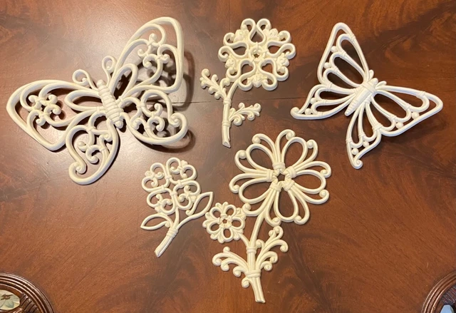 Homco Syroco Butterfly and Flower Lot 1970s MCM Retro Boho Vintage Wall Decor