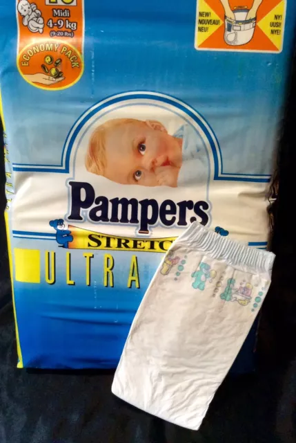 Vintage Pampers Stretch Diaper Sz Midi for Boys Greece Import *Rare*