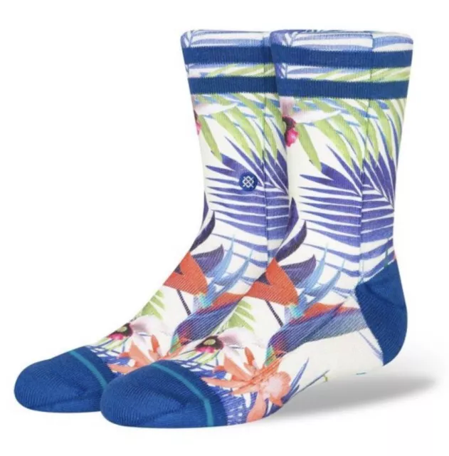 Stance Kids Crew Socks Tropical Floral Striped Youth Large/ Mens Small Size 3-7