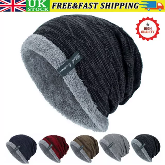 Winter Beanies Slouchy Chunky Hat for Men Women Warm Soft Skull Knitting Caps UK