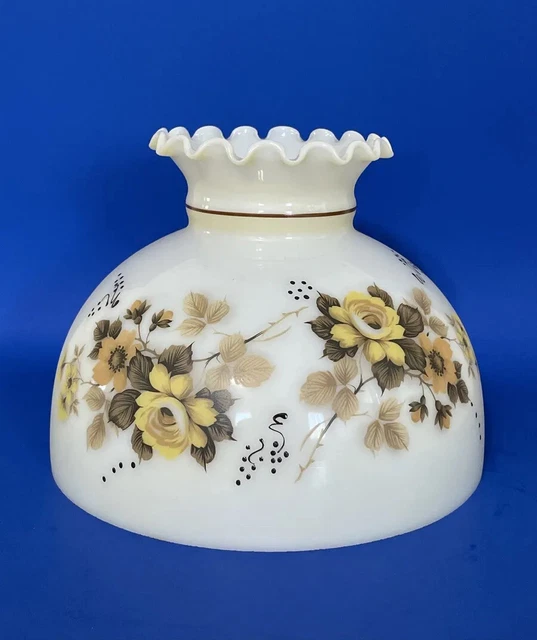 Vintage GWTW 10" Fitter Yellow Floral Glass Dome Hurricane / Electric Lamp Shade