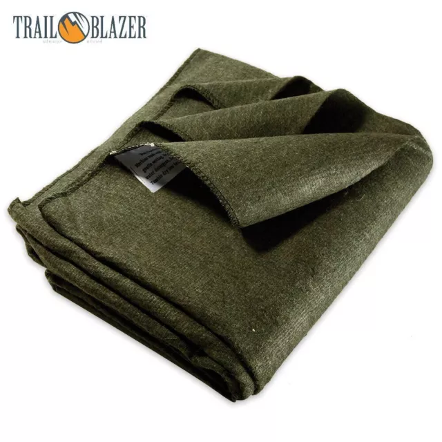LOT OF 2 x 2lb Wool Blanket Olive Drab Green Warm Army Military Camping LOT OF 2 x 2lb Wool Blanket Olive Drab Green Warm Army Military Camping