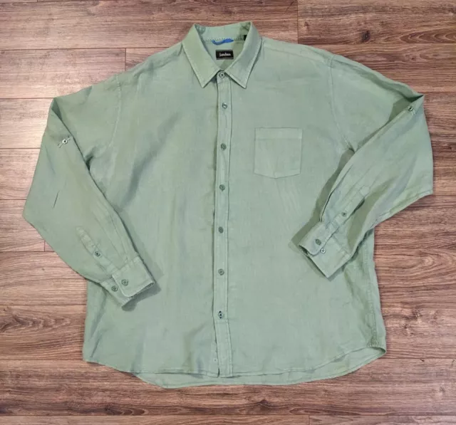 Neiman Marcus Men's 100% Linen Classic Fit Green LS Button Up Shirt - 2XL