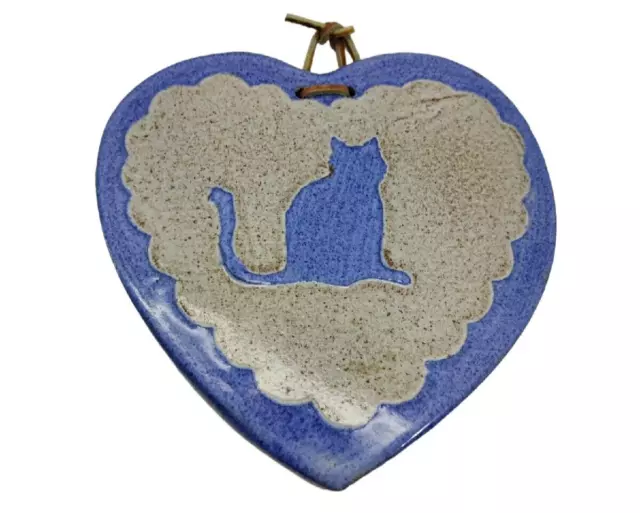 Vintage Clay City Pottery Kitty CAT Heart Shape TRIVET Wall Art Signed CCP 1983